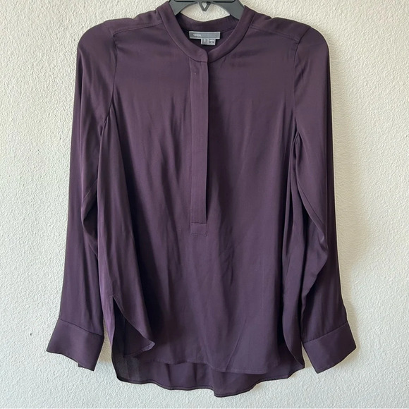 Vince 100% Silk Purple Zip Placket  Popover Top Tunic Lightweight Shirt Blouse S - Picture 3 of 14